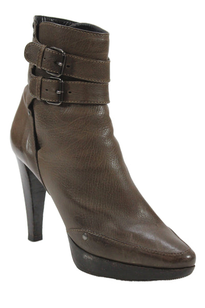 Proenza Schouler Womens Leather Pointed Toe Belted Ankle Boots Brown Size 8.5