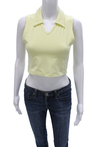 TNA Women Cropped V-Neck Tank Yellow Sleeveless 90s Size S