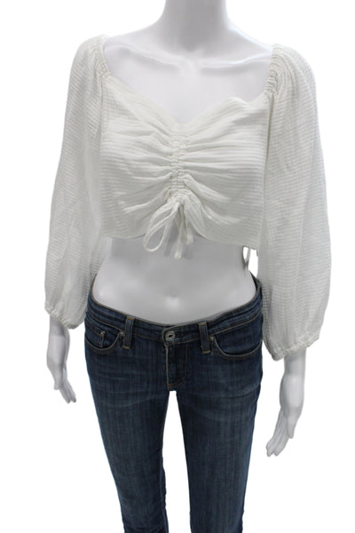 Suboo Womens Cropped Striped Cotton Blouse Square Neck 3/4 Sleeve Size 6