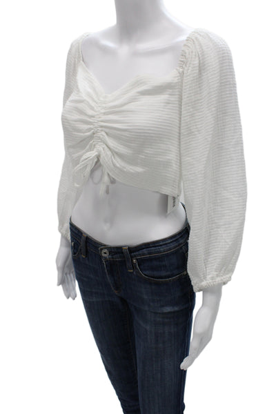 Suboo Womens Cropped Striped Cotton Blouse Square Neck 3/4 Sleeve Size 6
