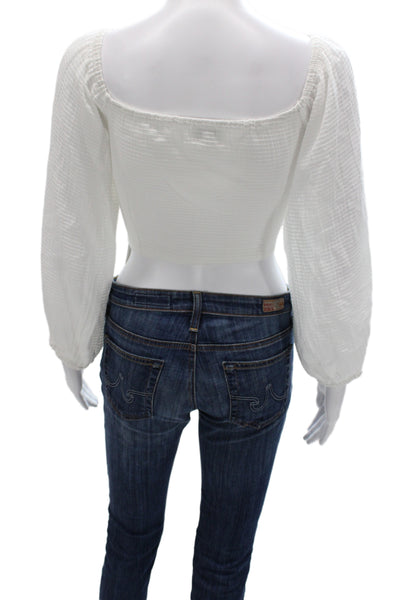 Suboo Womens Cropped Striped Cotton Blouse Square Neck 3/4 Sleeve Size 6