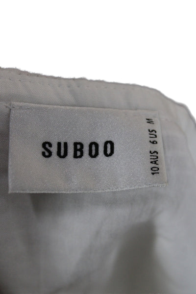 Suboo Womens Cropped Striped Cotton Blouse Square Neck 3/4 Sleeve Size 6