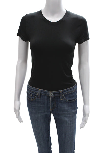 Sunday Best Women Black Round Neck Short Sleeve Bodysuit Size M