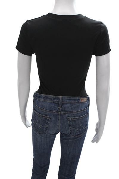 Sunday Best Women Black Round Neck Short Sleeve Bodysuit Size M