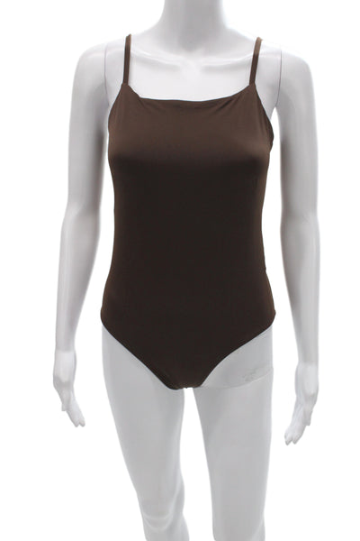 Weekday Womens One Piece Swimwear Brown Nylon Solid Classic Size M