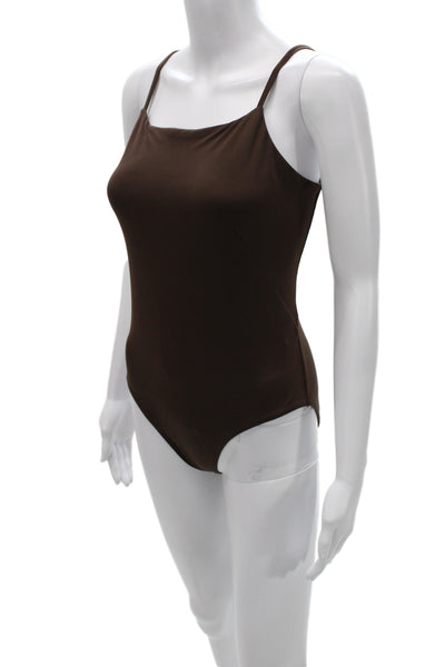 Weekday Womens One Piece Swimwear Brown Nylon Solid Classic Size M