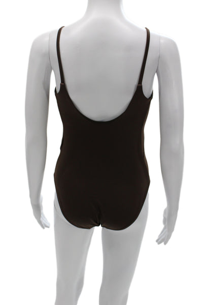 Weekday Womens One Piece Swimwear Brown Nylon Solid Classic Size M