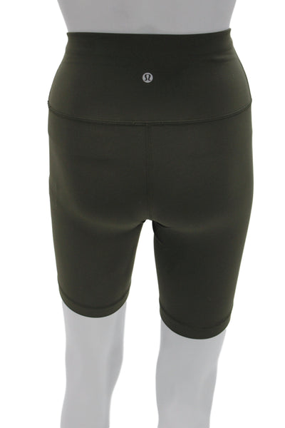 Lululemon Unisex Biker Shorts Army Green Solid 77% Nylon 23% Lycra Size 4