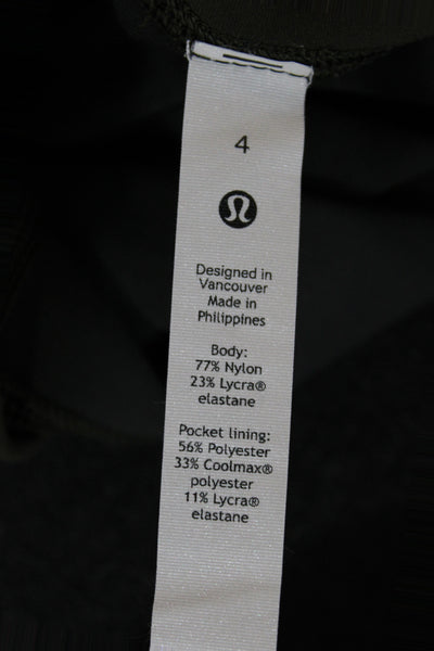 Lululemon Unisex Biker Shorts Army Green Solid 77% Nylon 23% Lycra Size 4