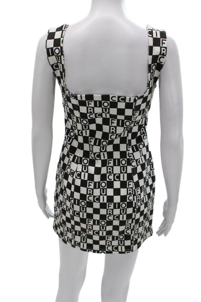 Fiorucci Women Mini Bodycon Dress Black Square Neck Sleeveless 90s Size L