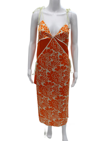 Alexis Womens Orange Floral V Neck Sleeveless Maxi Slip Dress Size XS