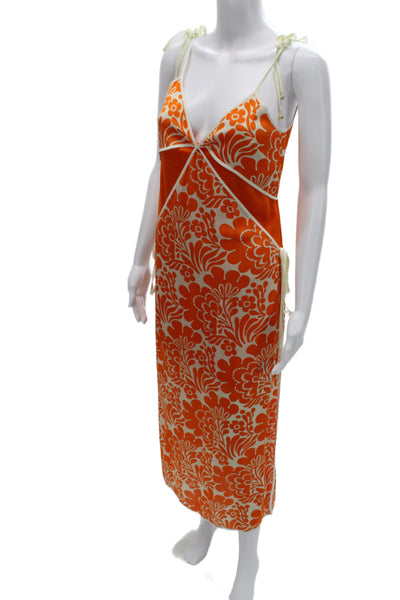 Alexis Womens Orange Floral V Neck Sleeveless Maxi Slip Dress Size XS
