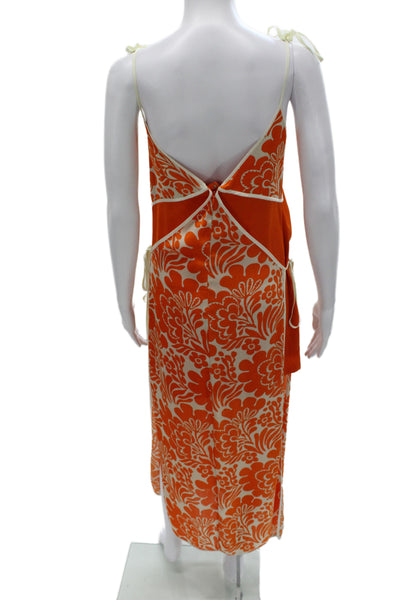 Alexis Womens Orange Floral V Neck Sleeveless Maxi Slip Dress Size XS