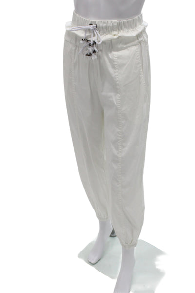 Tre Womens Jogger Cropped Pants White Cotton Drawstring Solid Fall Size 0