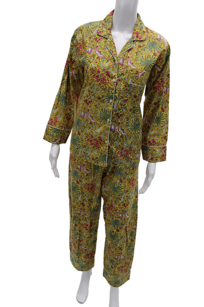 Curiosity Lab Womens Button Front Floral Bug Printed Pajama Set Yellow IT 38