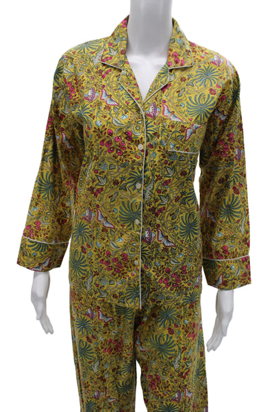Curiosity Lab Womens Button Front Floral Bug Printed Pajama Set Yellow IT 38