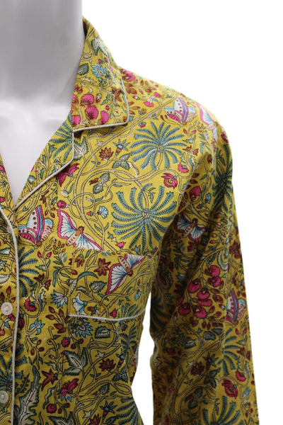 Curiosity Lab Womens Button Front Floral Bug Printed Pajama Set Yellow IT 38