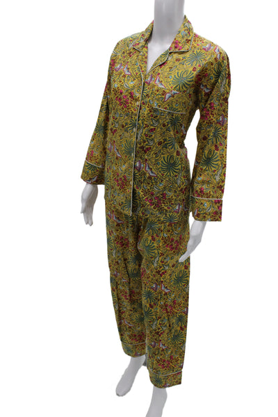 Curiosity Lab Womens Button Front Floral Bug Printed Pajama Set Yellow IT 38