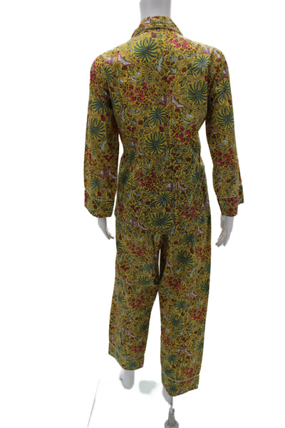 Curiosity Lab Womens Button Front Floral Bug Printed Pajama Set Yellow IT 38