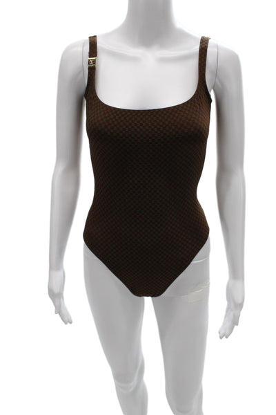 Louis Vuitton Women Designer Geometric Brown One Piece Swimwear Size 36