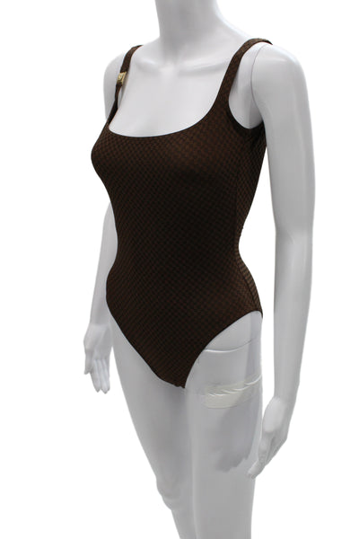 Louis Vuitton Women Designer Geometric Brown One Piece Swimwear Size 36