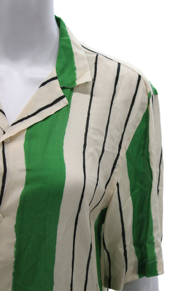 Zara Womens Beige Striped Collared Short Sleeve Button-Up Viscose 90s Size S