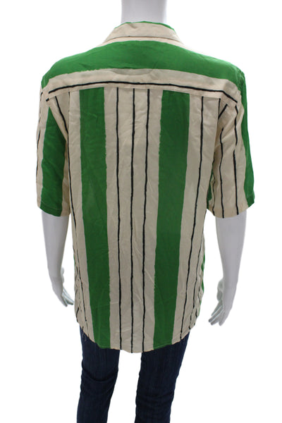 Zara Womens Beige Striped Collared Short Sleeve Button-Up Viscose 90s Size S