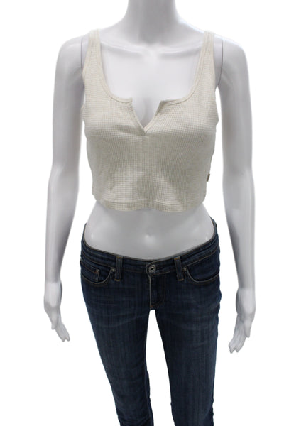 TNA Womens Beige Cropped Tank Sleeveless 90s Cotton Polyester Top Size M