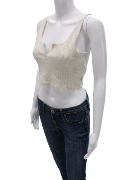 TNA Womens Beige Cropped Tank Sleeveless 90s Cotton Polyester Top Size M