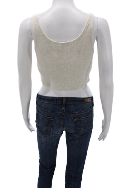 TNA Womens Beige Cropped Tank Sleeveless 90s Cotton Polyester Top Size M
