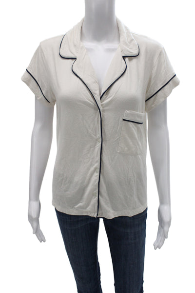 Eberjey Womens Cropped Collared Short Sleeve Top White Size S