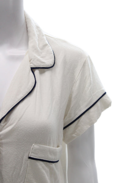 Eberjey Womens Cropped Collared Short Sleeve Top White Size S