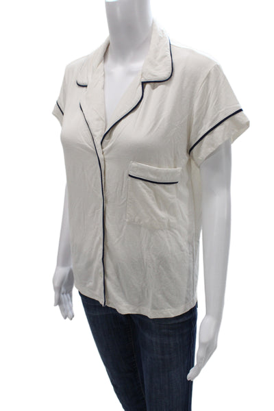 Eberjey Womens Cropped Collared Short Sleeve Top White Size S