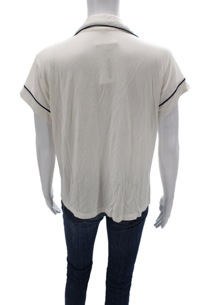 Eberjey Womens Cropped Collared Short Sleeve Top White Size S