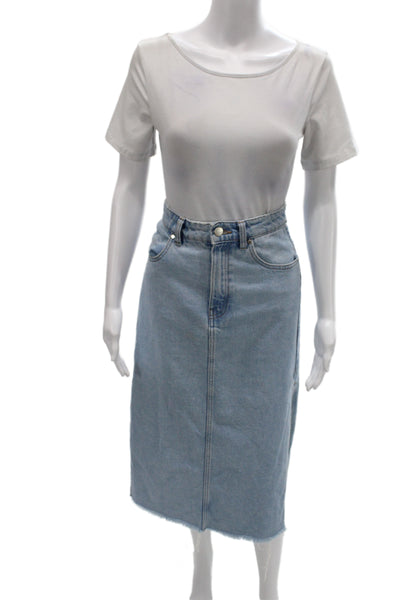 Zara Women Straight Pencil Midi Denim Skirt Light Blue Solid Size XS