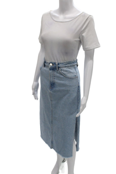 Zara Women Straight Pencil Midi Denim Skirt Light Blue Solid Size XS