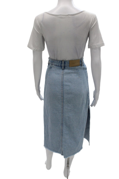 Zara Women Straight Pencil Midi Denim Skirt Light Blue Solid Size XS
