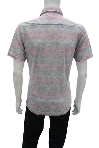 Faherty Mens Button-Down Light Blue Aztec Cotton Short Sleeve Shirt Size L
