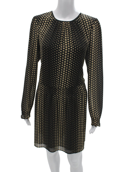 Michael Michael Kors Womens Shift Dress Polka Dot Beige Long Sleeve Size L