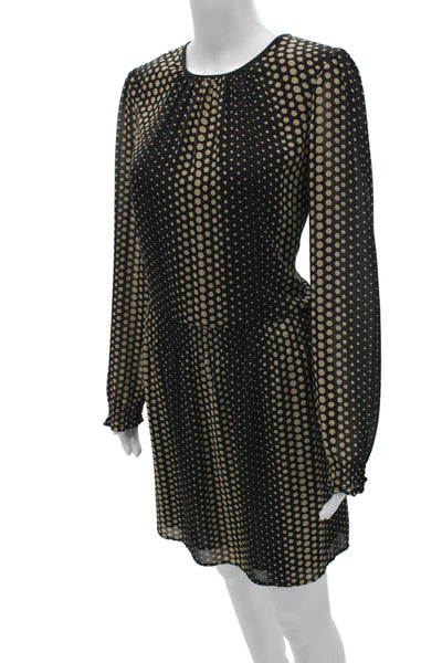 Michael Michael Kors Womens Shift Dress Polka Dot Beige Long Sleeve Size L