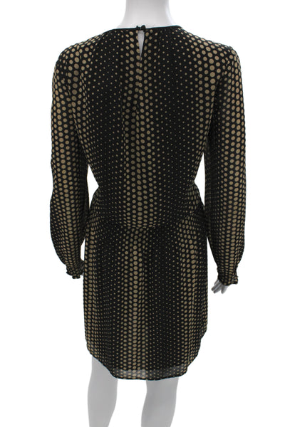 Michael Michael Kors Womens Shift Dress Polka Dot Beige Long Sleeve Size L