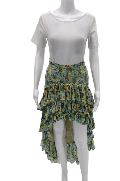 Love Shack Fancy Womens Peasant Skirt Blue Floral Cotton Short Size S