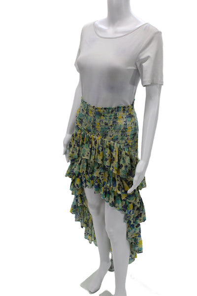 Love Shack Fancy Womens Peasant Skirt Blue Floral Cotton Short Size S