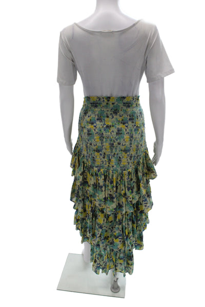 Love Shack Fancy Womens Peasant Skirt Blue Floral Cotton Short Size S
