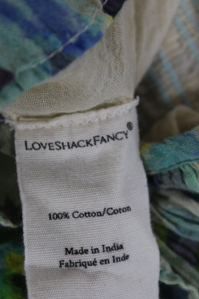 Love Shack Fancy Womens Peasant Skirt Blue Floral Cotton Short Size S