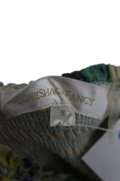 Love Shack Fancy Womens Peasant Skirt Blue Floral Cotton Short Size S