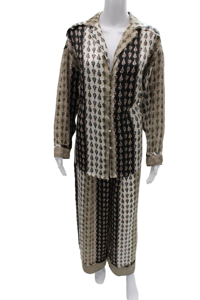 Intimately Free People Womens Collared Geometric Long Sleeve Set Brown Size XS