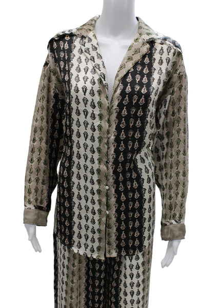 Intimately Free People Womens Collared Geometric Long Sleeve Set Brown Size XS