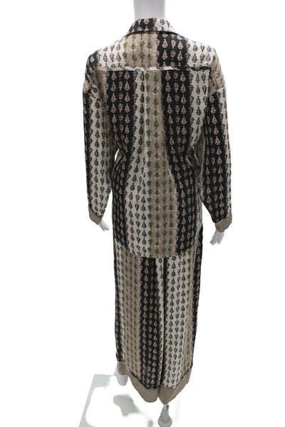 Intimately Free People Womens Collared Geometric Long Sleeve Set Brown Size XS