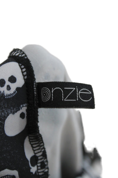 ONZIE Womens Leggings Capri Cropped Black Skull Graphic Print Size XS